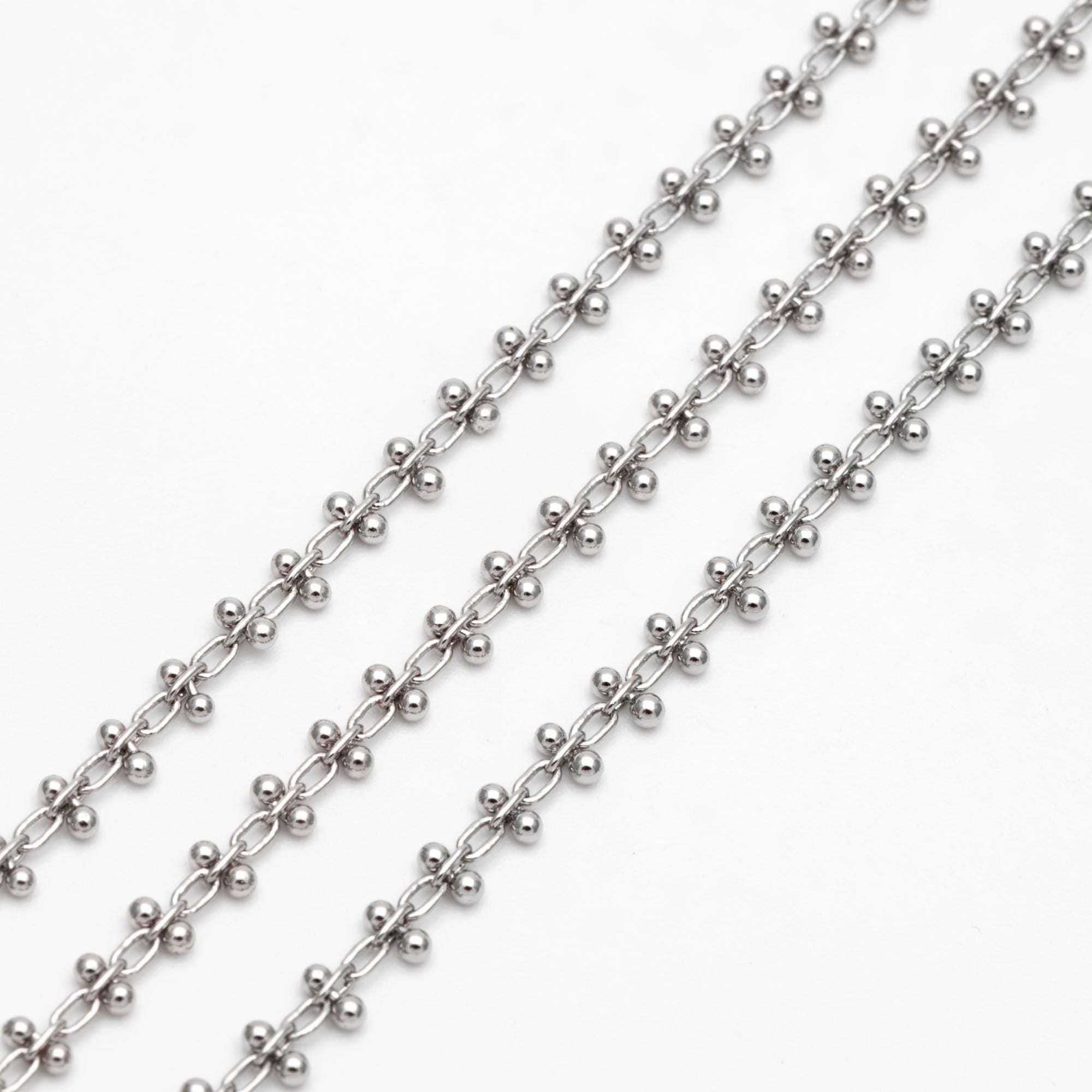 Gold/ Silver Tone Beaded Cable Chains 3.3mm, 18K Gold/ Rhodium plated Brass, Quality Specialty Chain Wholesale (#LK-237)/ 1 Meter=3.3 ft